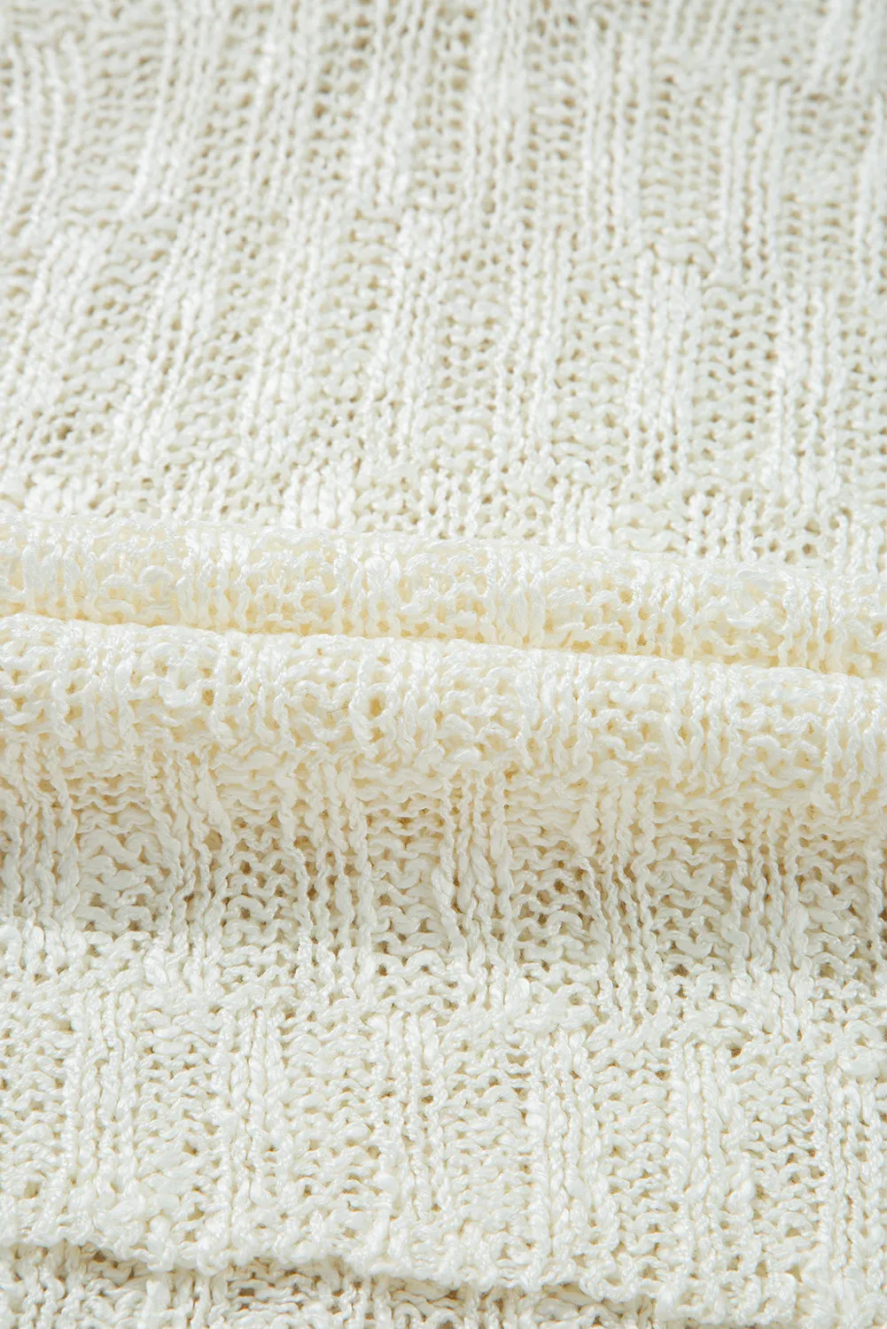 Beige Notched V Neck Short Sleeve Sweater
