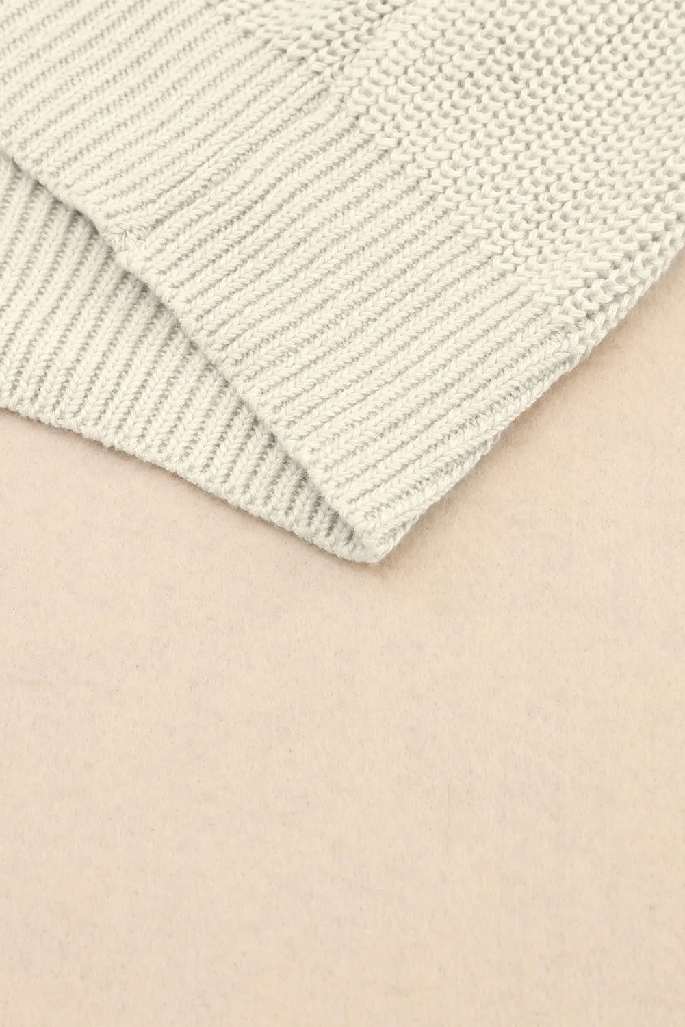 Beige Ribbed Knit V Neck Sweater