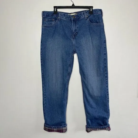 BERNE Flannel Lined Jeans Womens 16 Regular Medium Wash Denim Work Pants
