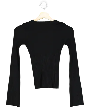 Bershka Black Ribbed Bell Sleeve Top UK S