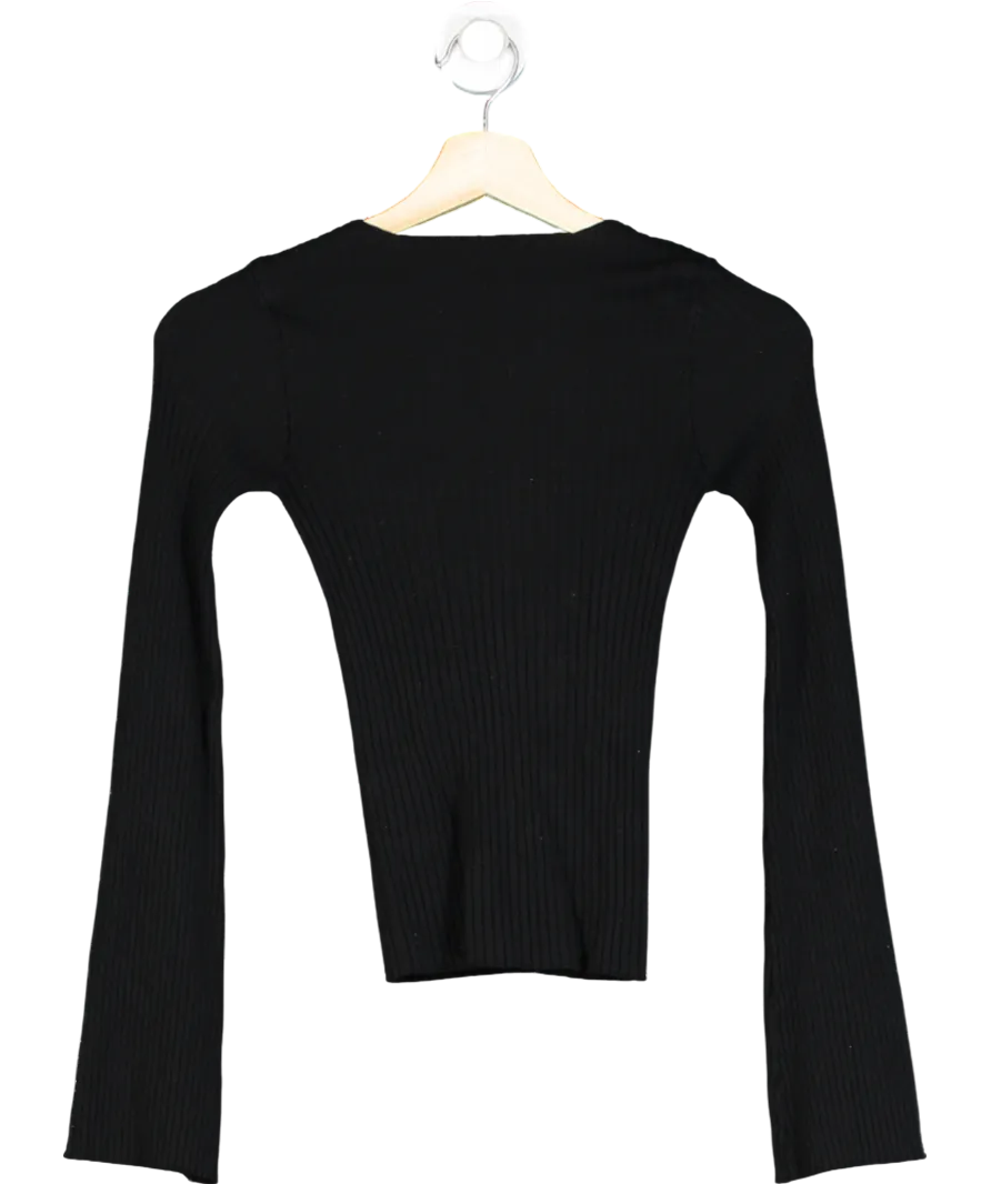 Bershka Black Ribbed Bell Sleeve Top UK S