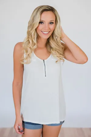 Best of my Days Lace & Zipper Tank Top- Ivory