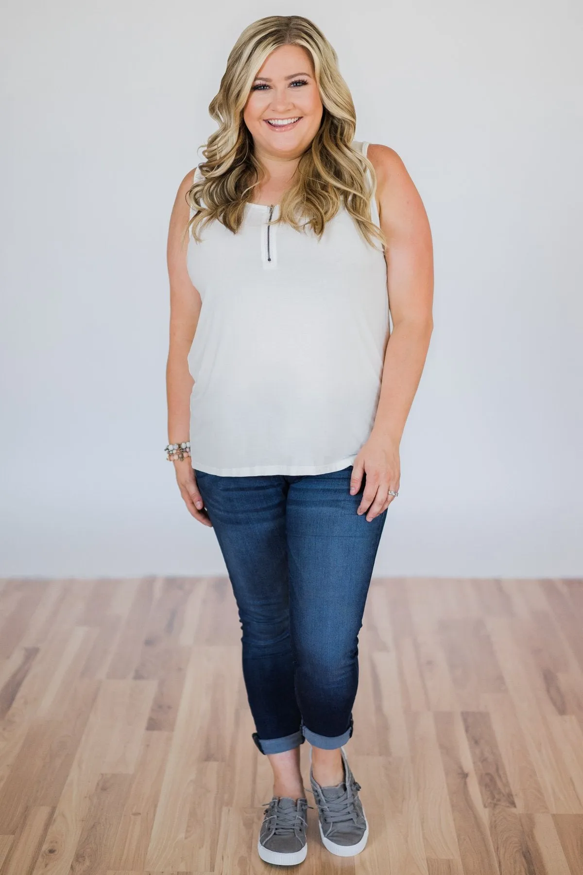 Best of my Days Lace & Zipper Tank Top- Ivory
