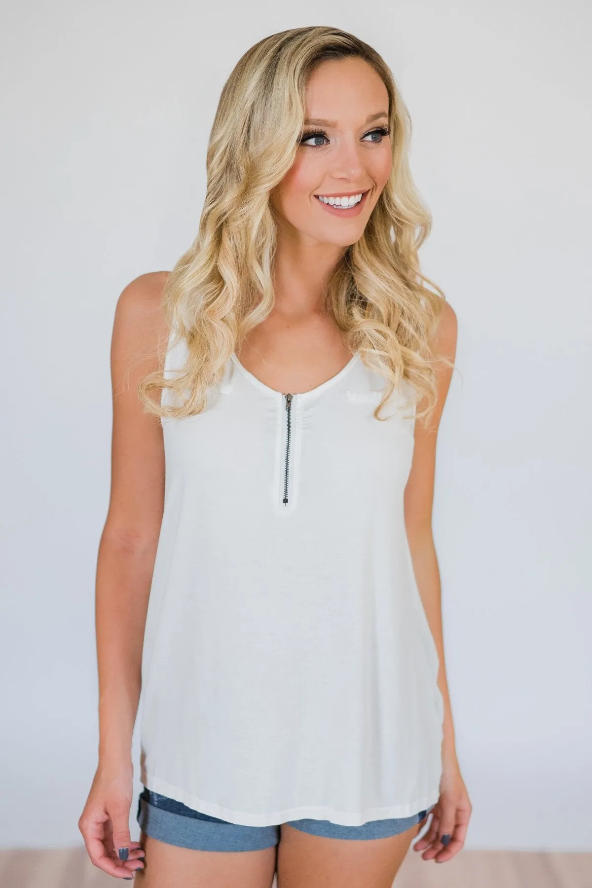 Best of my Days Lace & Zipper Tank Top- Ivory