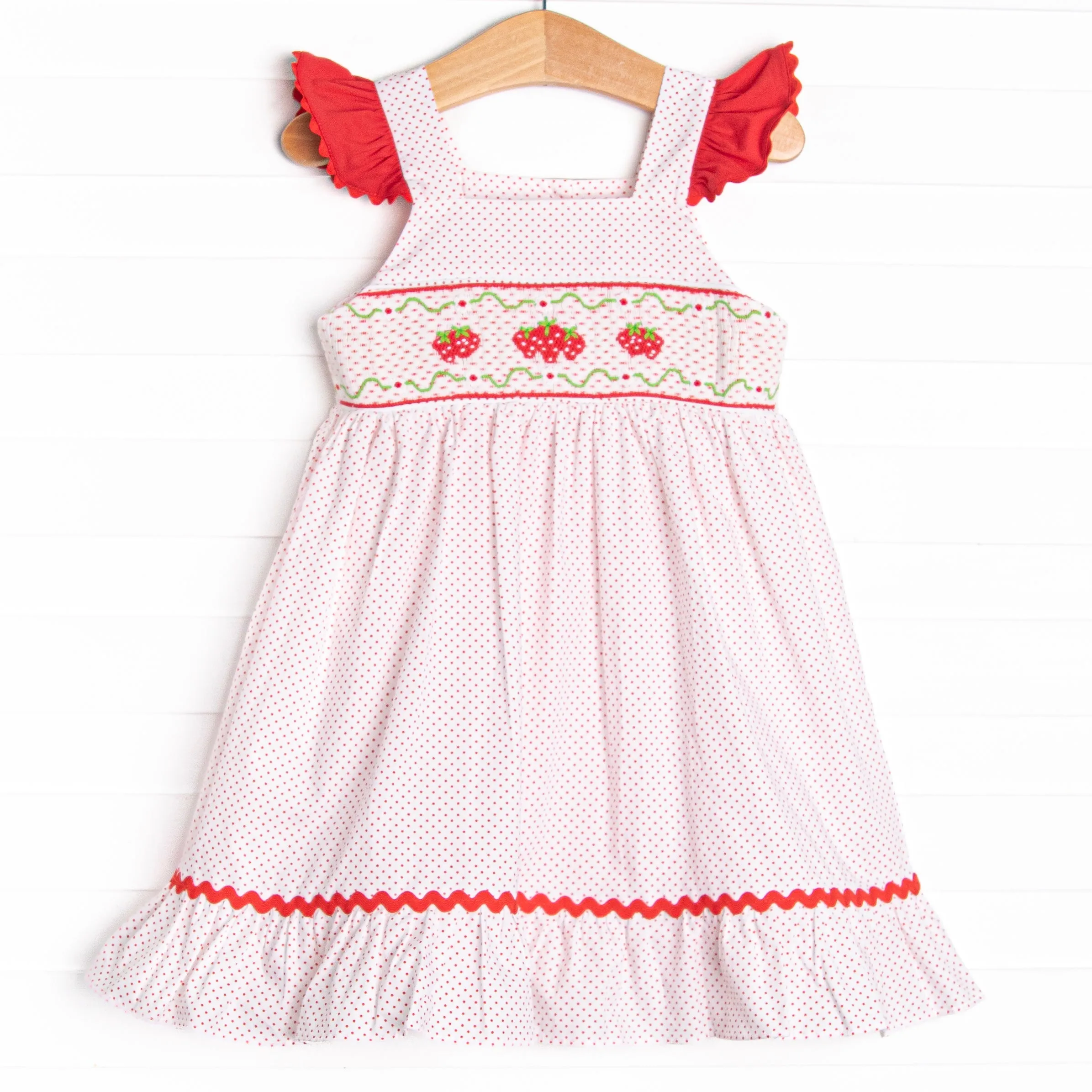 Bitty Dot Berries Smocked Dress, Red