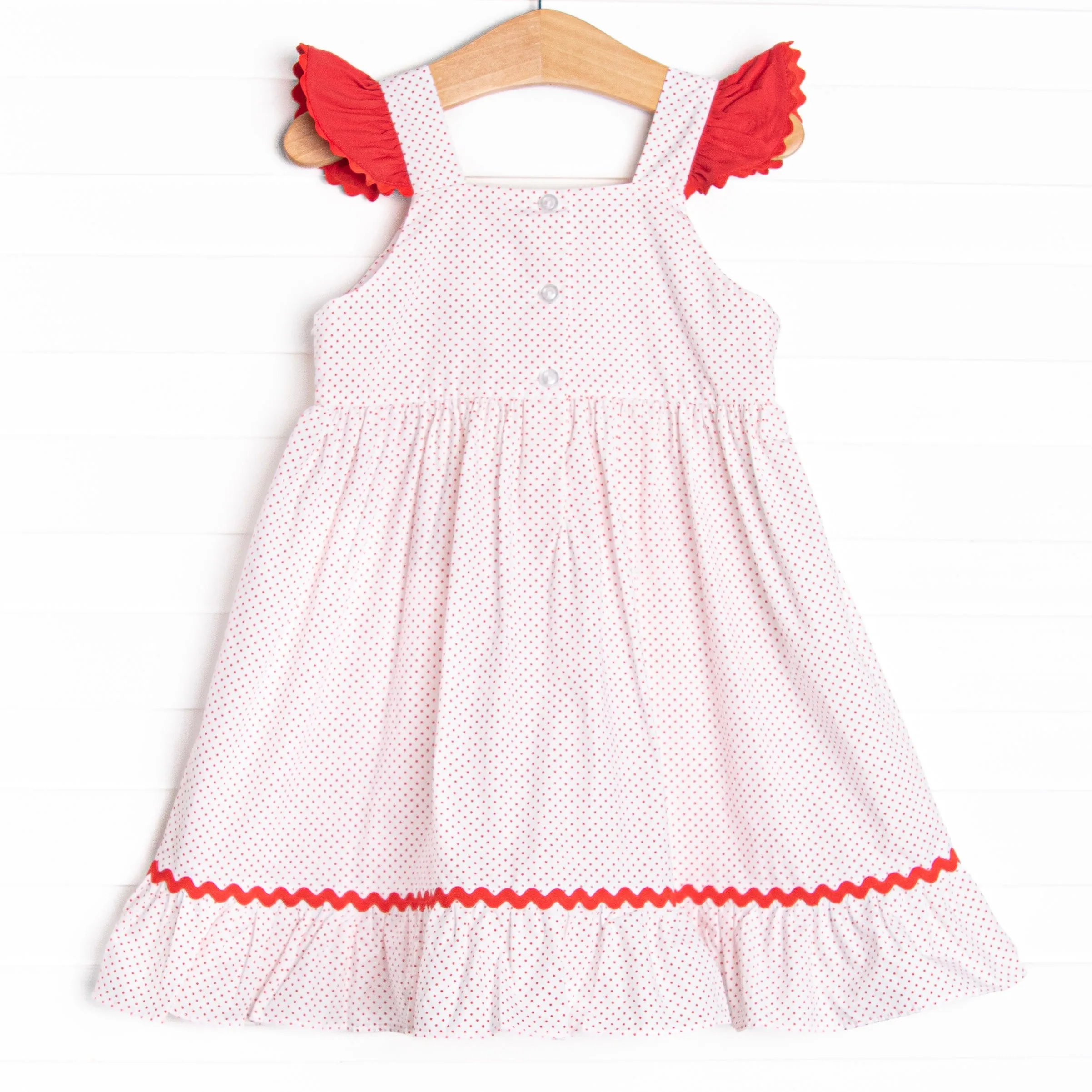 Bitty Dot Berries Smocked Dress, Red