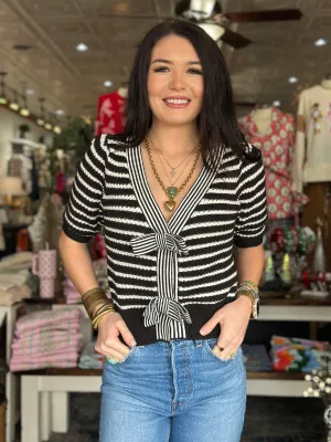 Black & White Short Sleeve Bow Top
