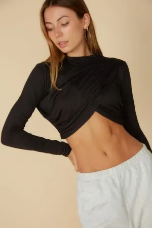 Black Close Neck Full Sleeve Crop Top
