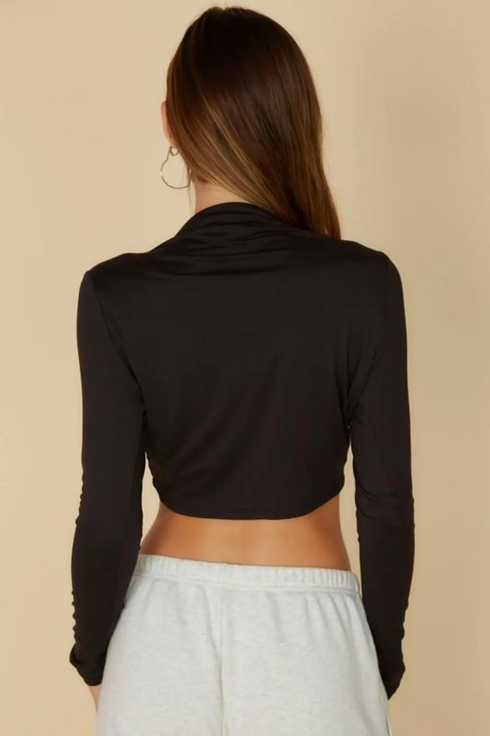 Black Close Neck Full Sleeve Crop Top