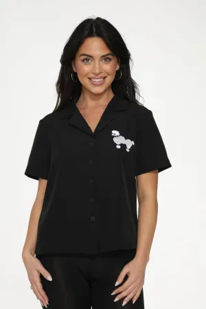 Black White Embroidered Poodle Top