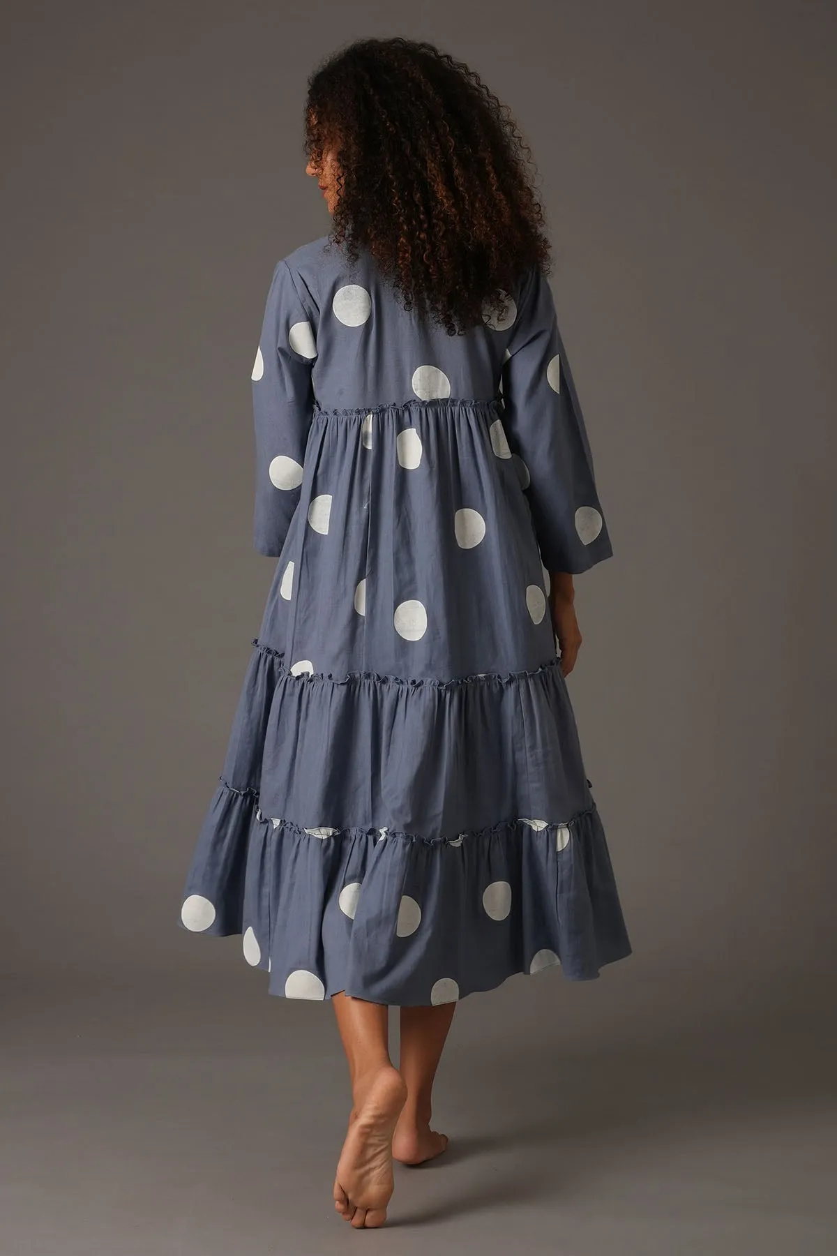 Blue Polka Printed Midi Dress