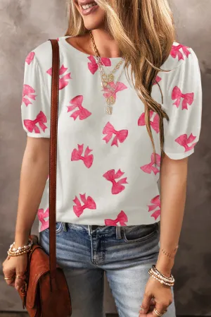 Bowknot Bubble Sleeve Tee