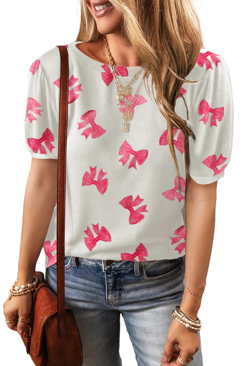 Bowknot Bubble Sleeve Tee