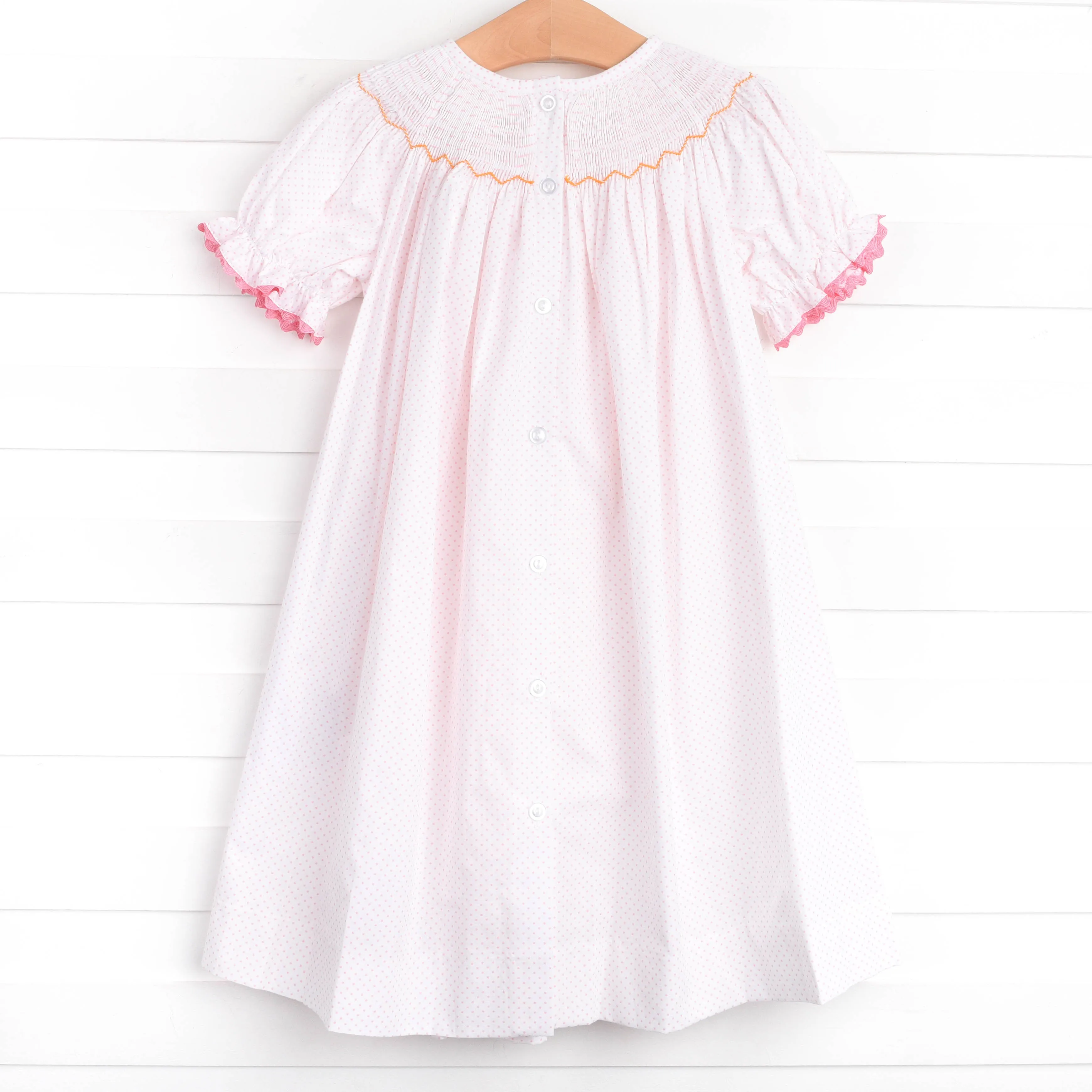 Candy Corn Cutie Smocked Dress, Pink Bitty Dot