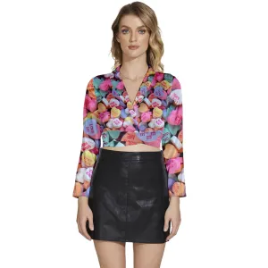 Candy Hearts Long Sleeve Tie Back Satin Wrap Top