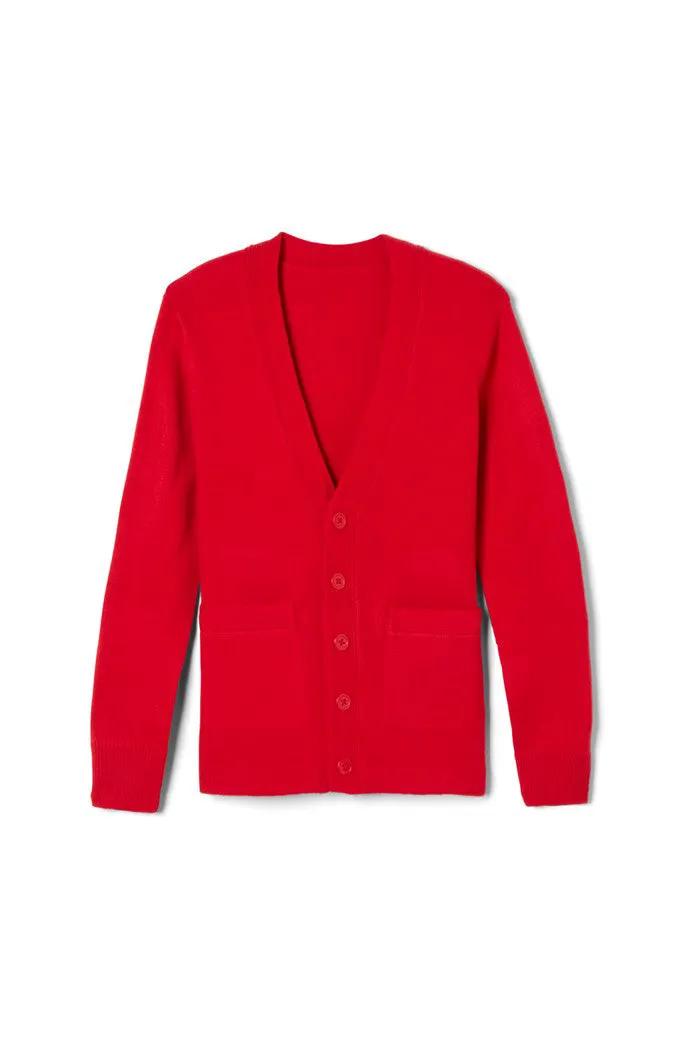 Cardigan Sweater, Youth Red Anti-Pill V-Neck