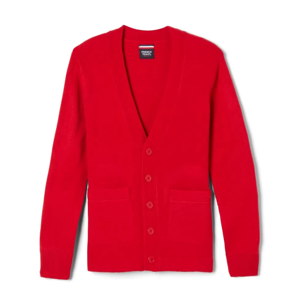 Cardigan Sweater, Youth Red Anti-Pill V-Neck