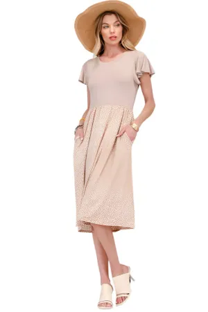 Celeste Polka Dot Round Neck Flutter Sleeve Midi Dress