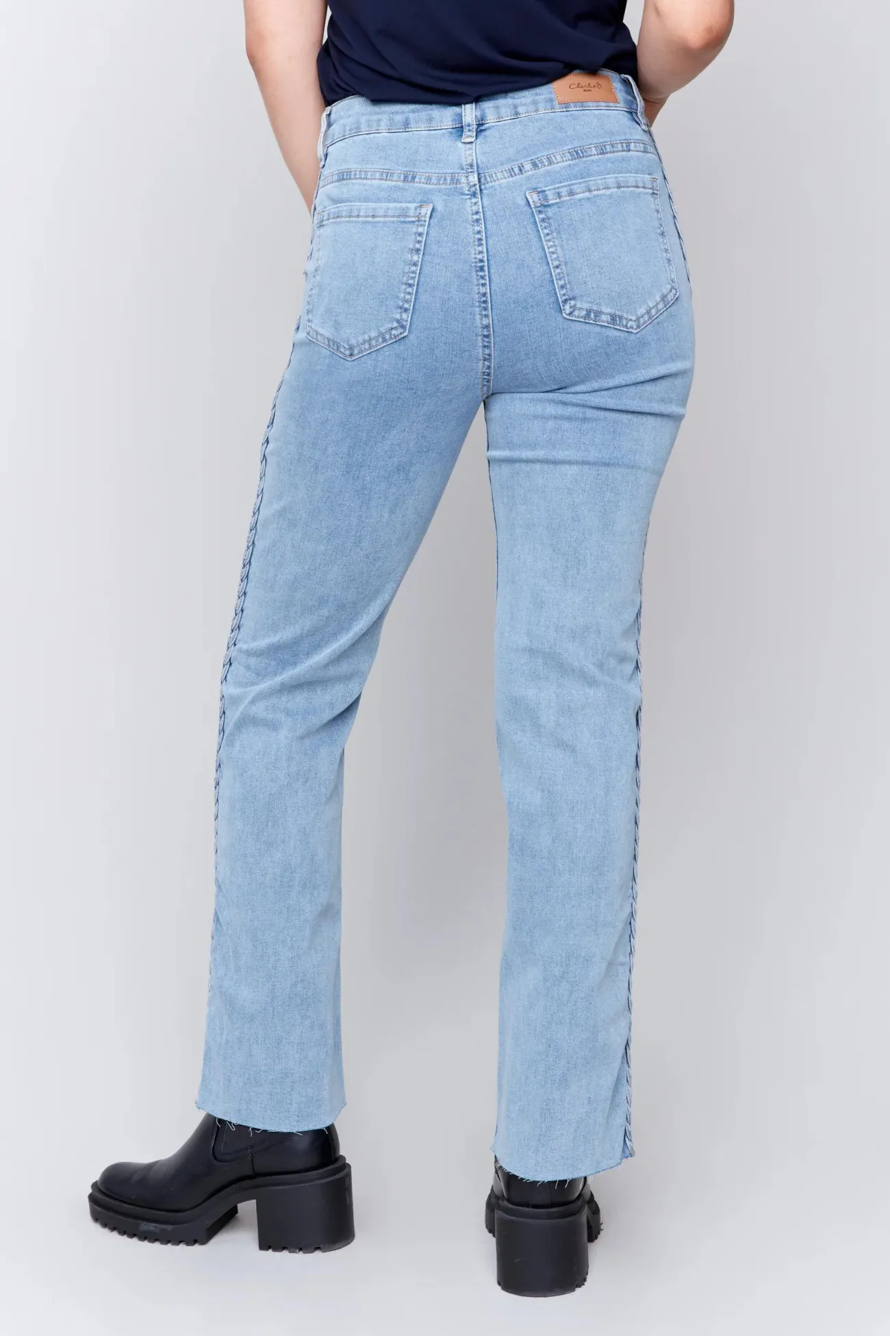 Charlie B Light Blue Side Braided Flare Pant