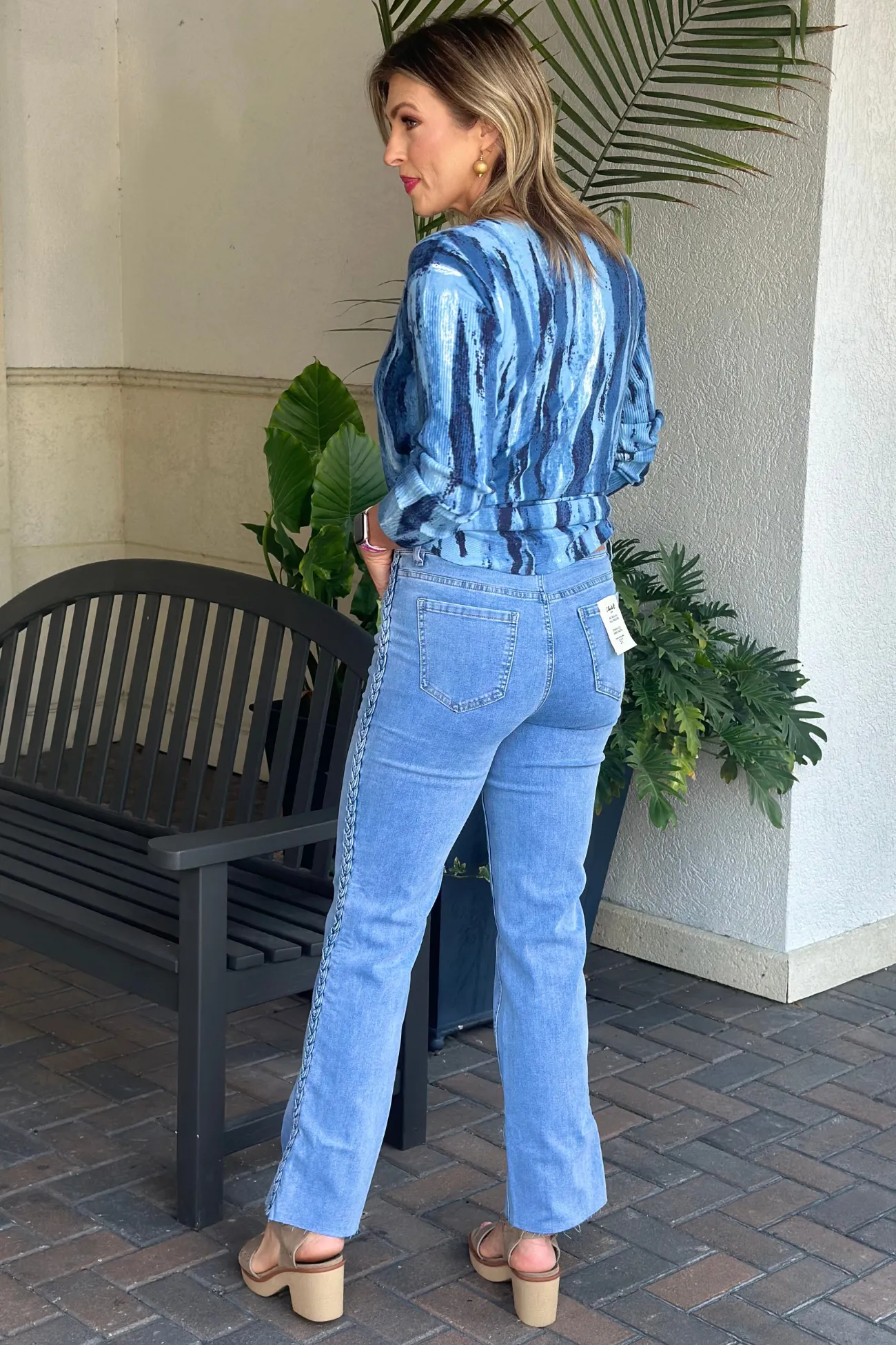 Charlie B Light Blue Side Braided Flare Pant