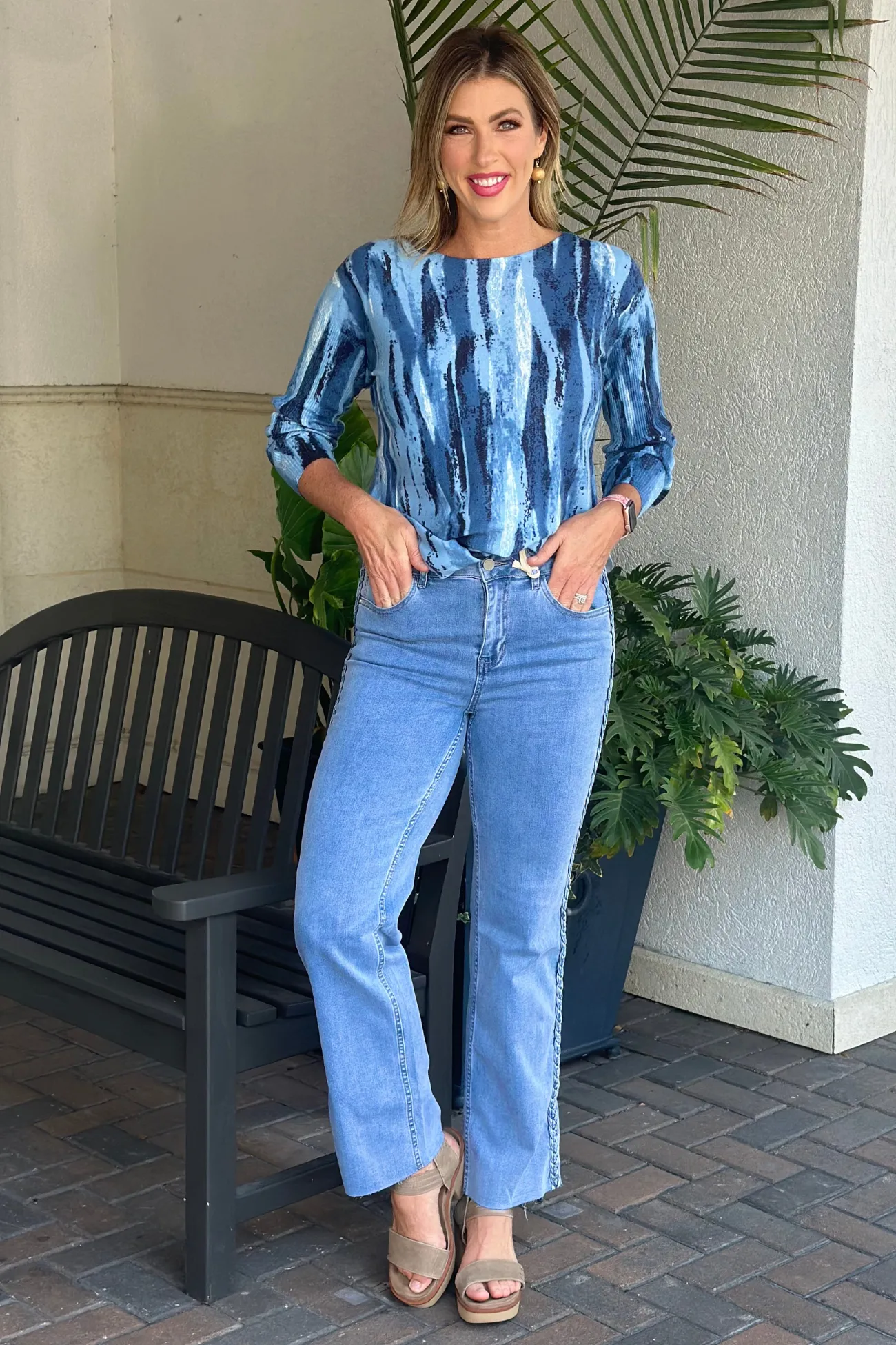 Charlie B Light Blue Side Braided Flare Pant