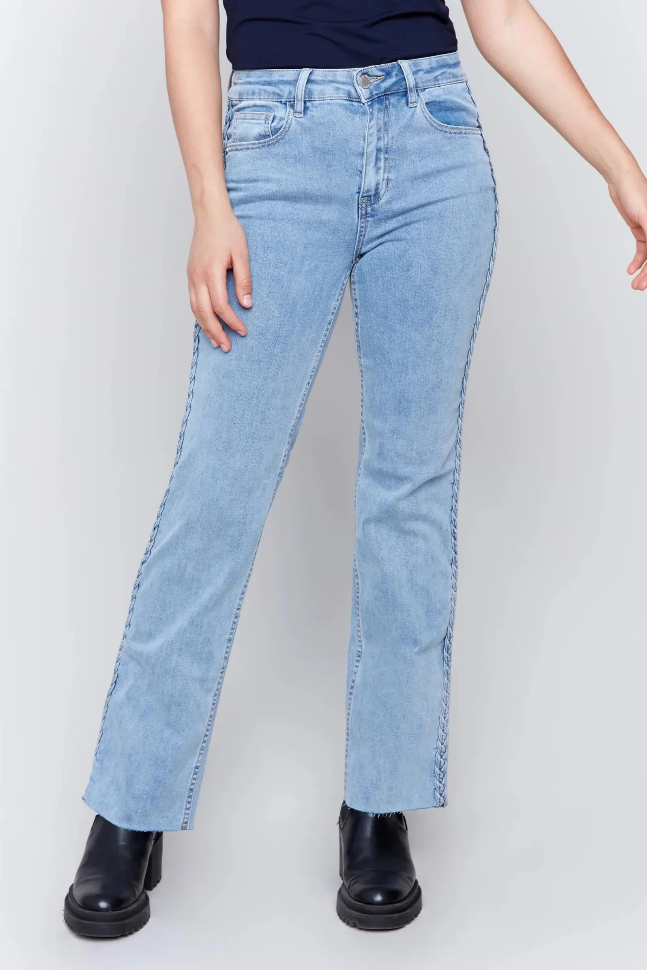 Charlie B Light Blue Side Braided Flare Pant