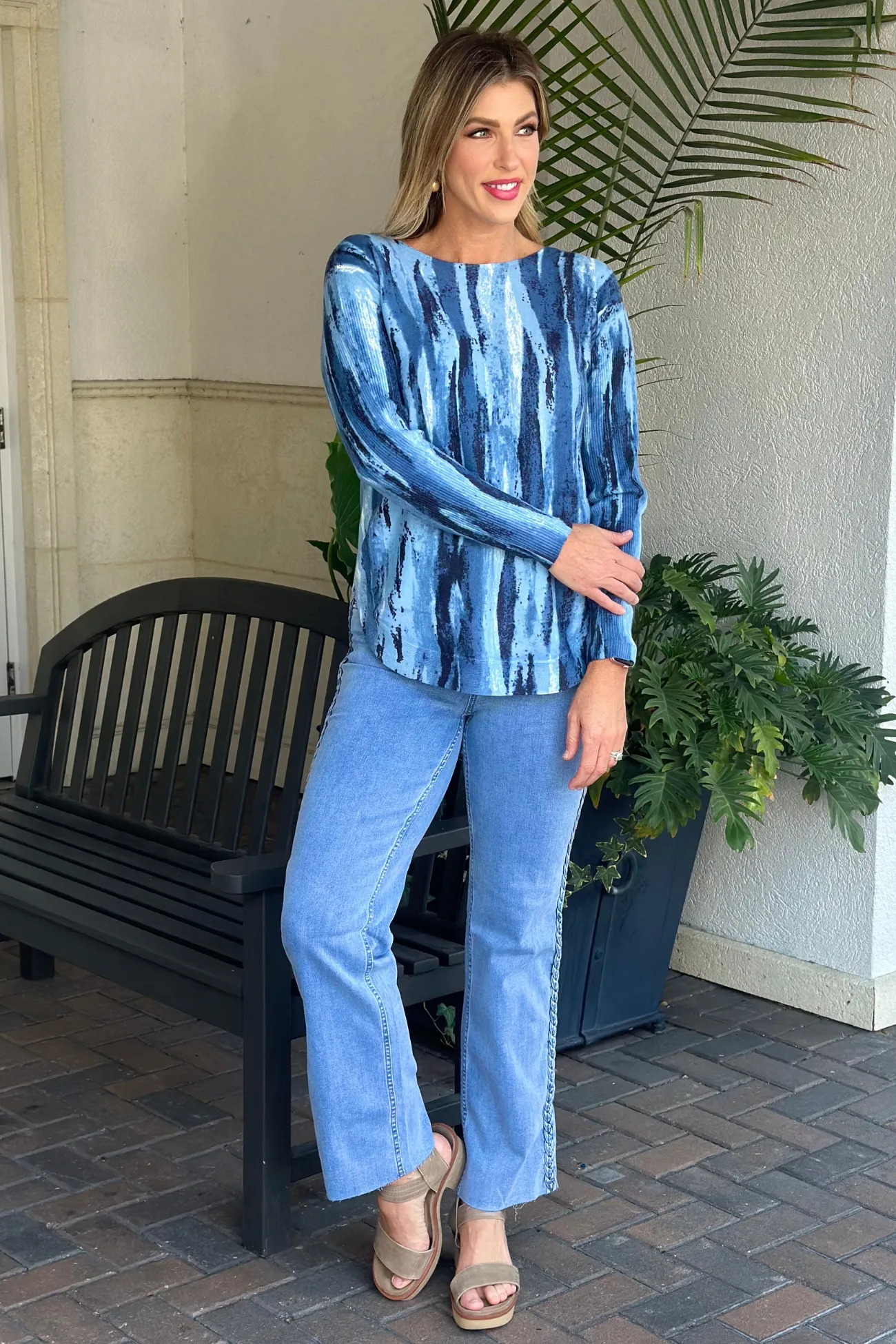 Charlie B Light Blue Side Braided Flare Pant