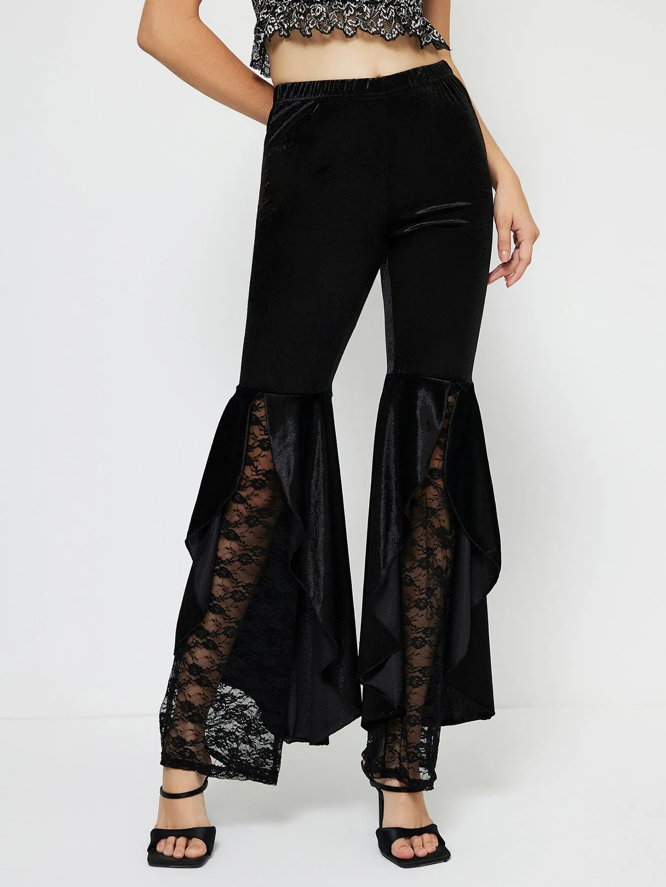 Chic and Feminine Lace Bell-Bottom High-Waist Pants for Effortless Elegance