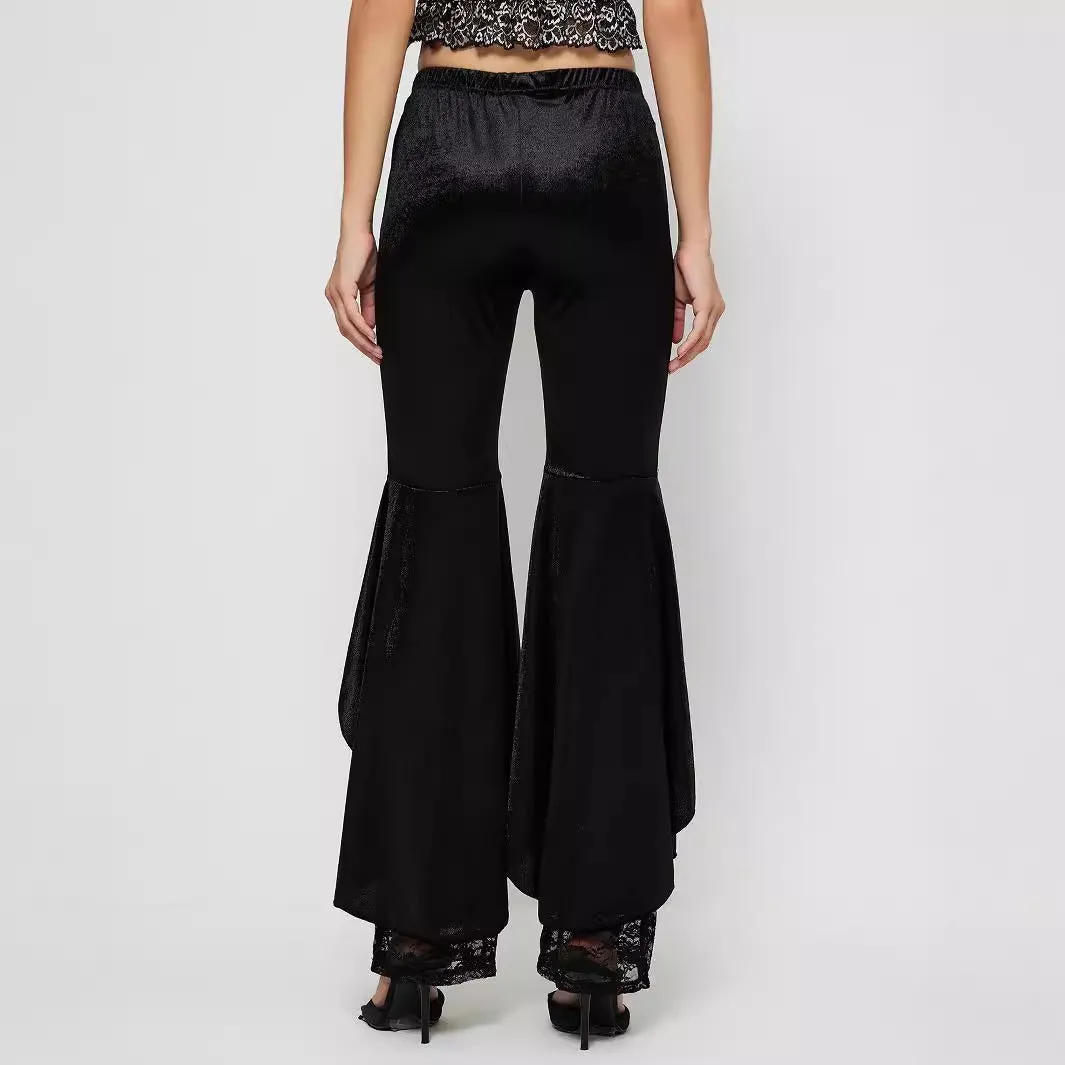 Chic and Feminine Lace Bell-Bottom High-Waist Pants for Effortless Elegance