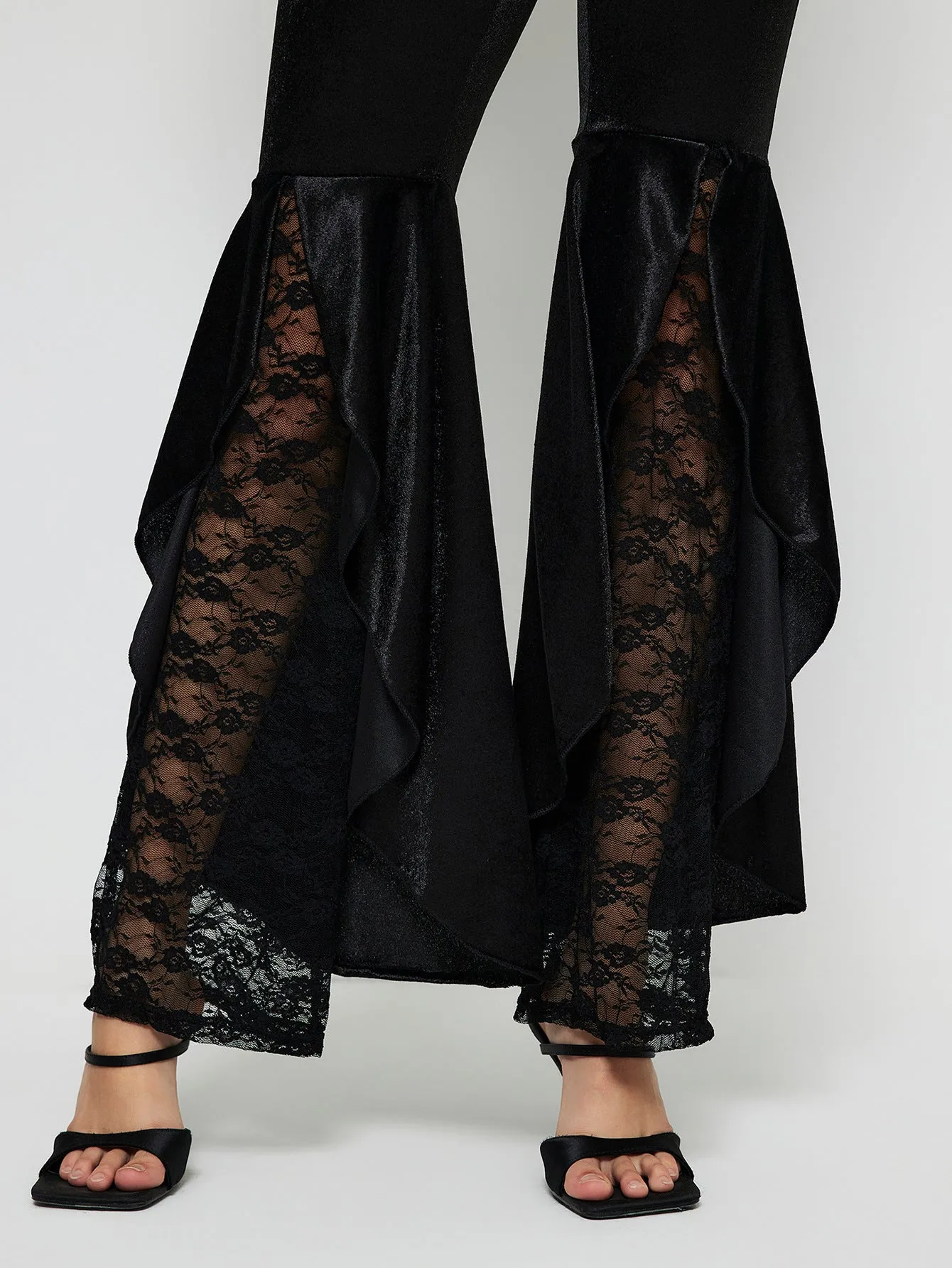 Chic and Feminine Lace Bell-Bottom High-Waist Pants for Effortless Elegance