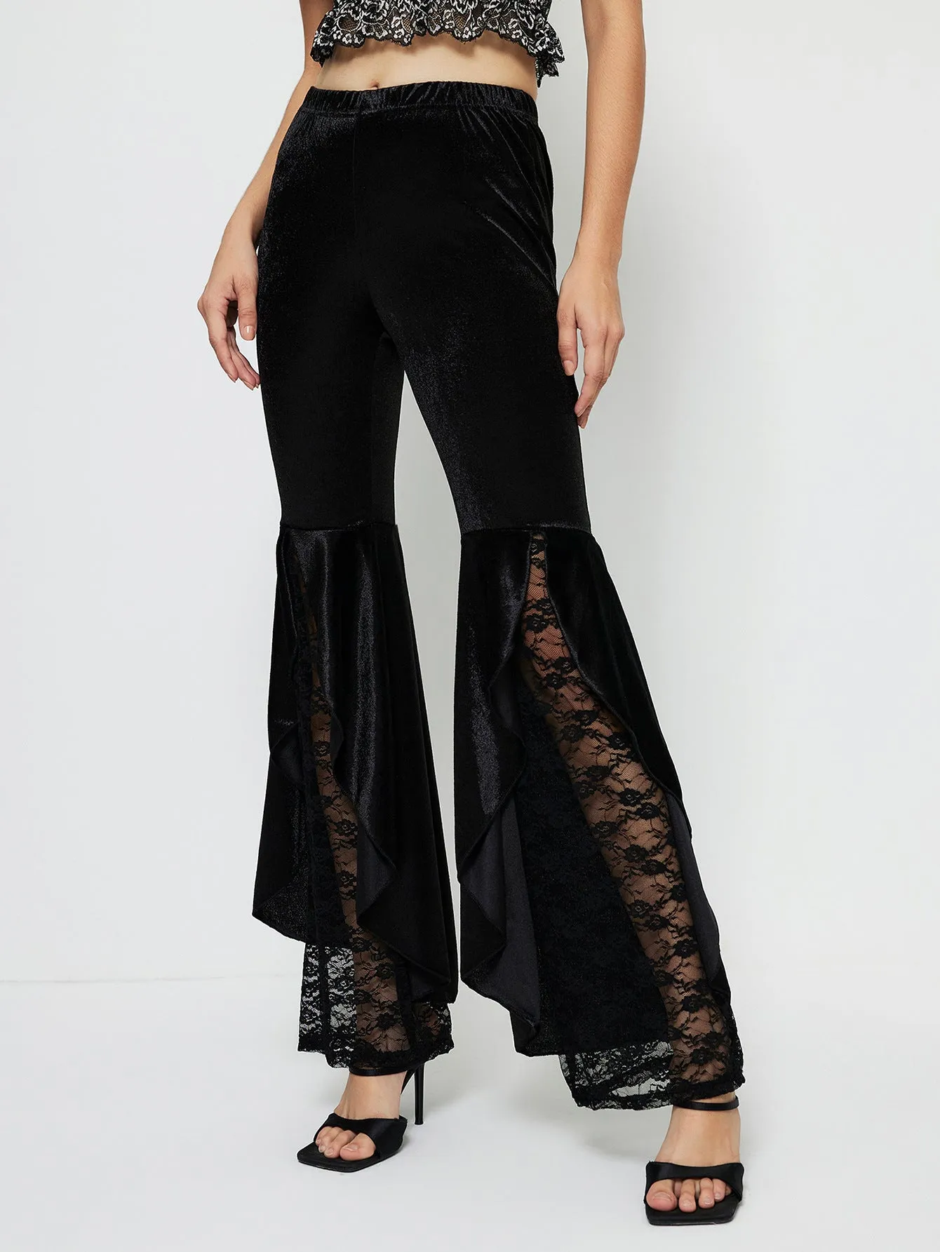 Chic and Feminine Lace Bell-Bottom High-Waist Pants for Effortless Elegance