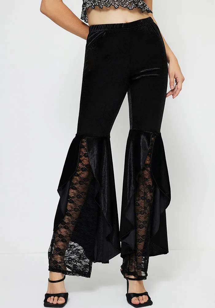 Chic and Feminine Lace Bell-Bottom High-Waist Pants for Effortless Elegance