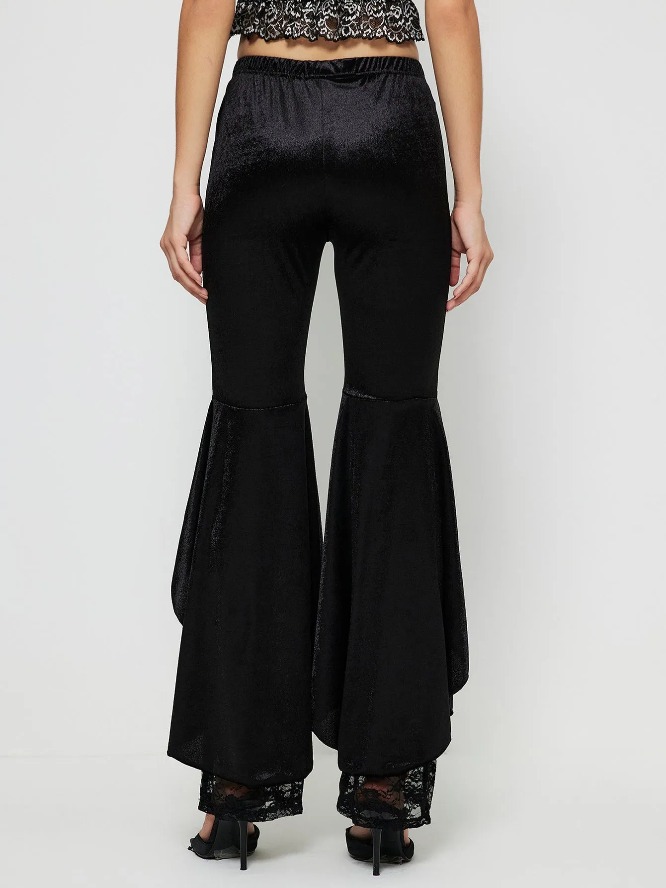 Chic and Feminine Lace Bell-Bottom High-Waist Pants for Effortless Elegance