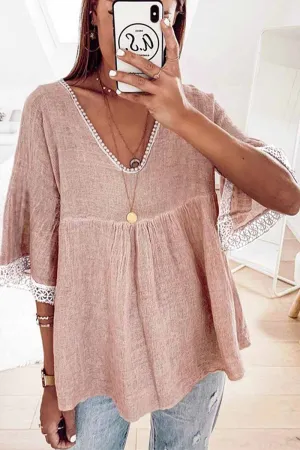 Chicindress Lace Stitching Five-Point Sleeve Shirt