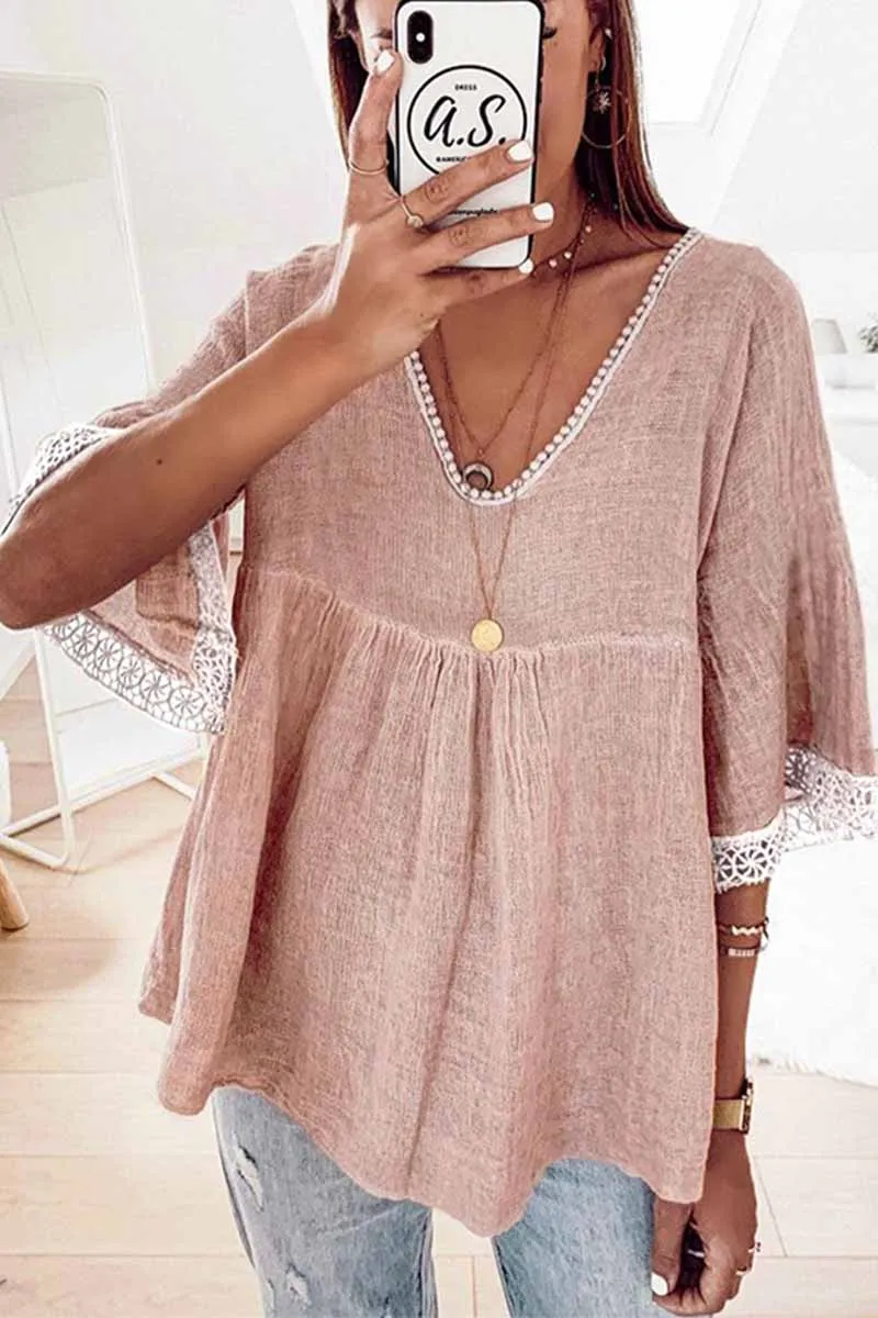 Chicindress Lace Stitching Five-Point Sleeve Shirt