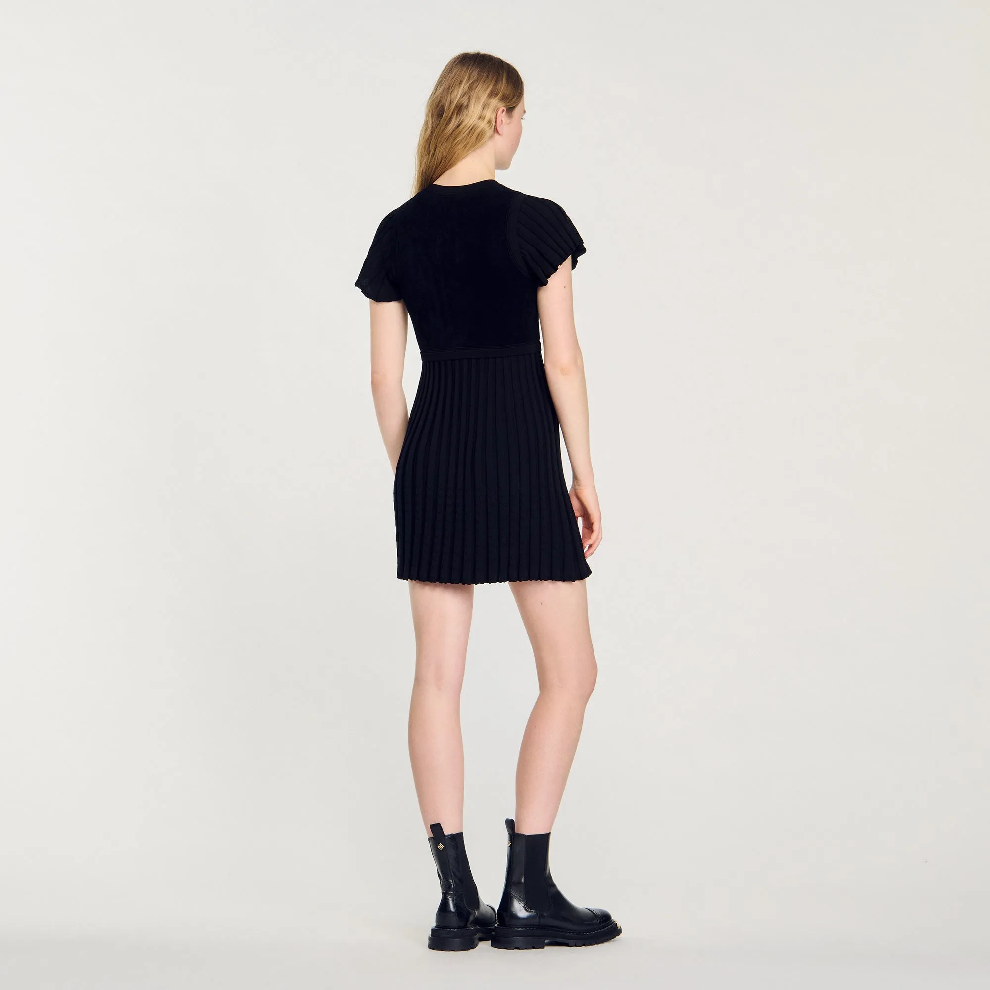 Claudine Pleated Knit Dress Black