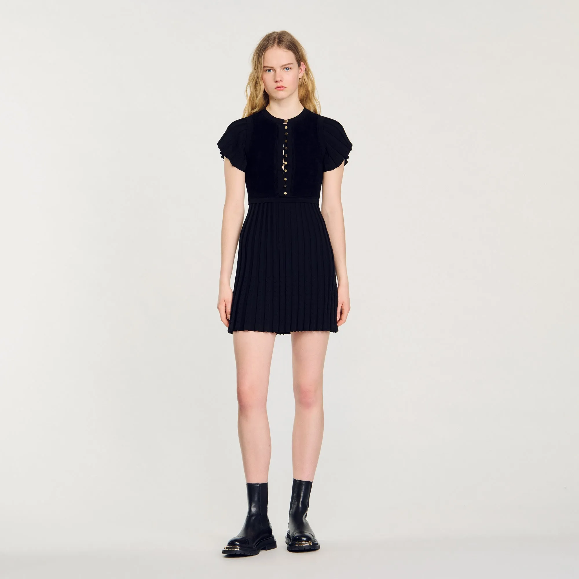 Claudine Pleated Knit Dress Black