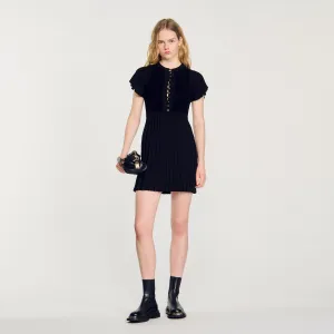 Claudine Pleated Knit Dress Black