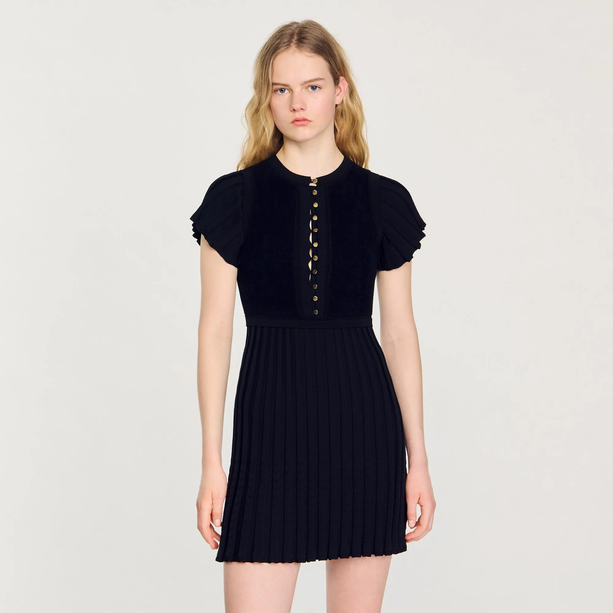 Claudine Pleated Knit Dress Black