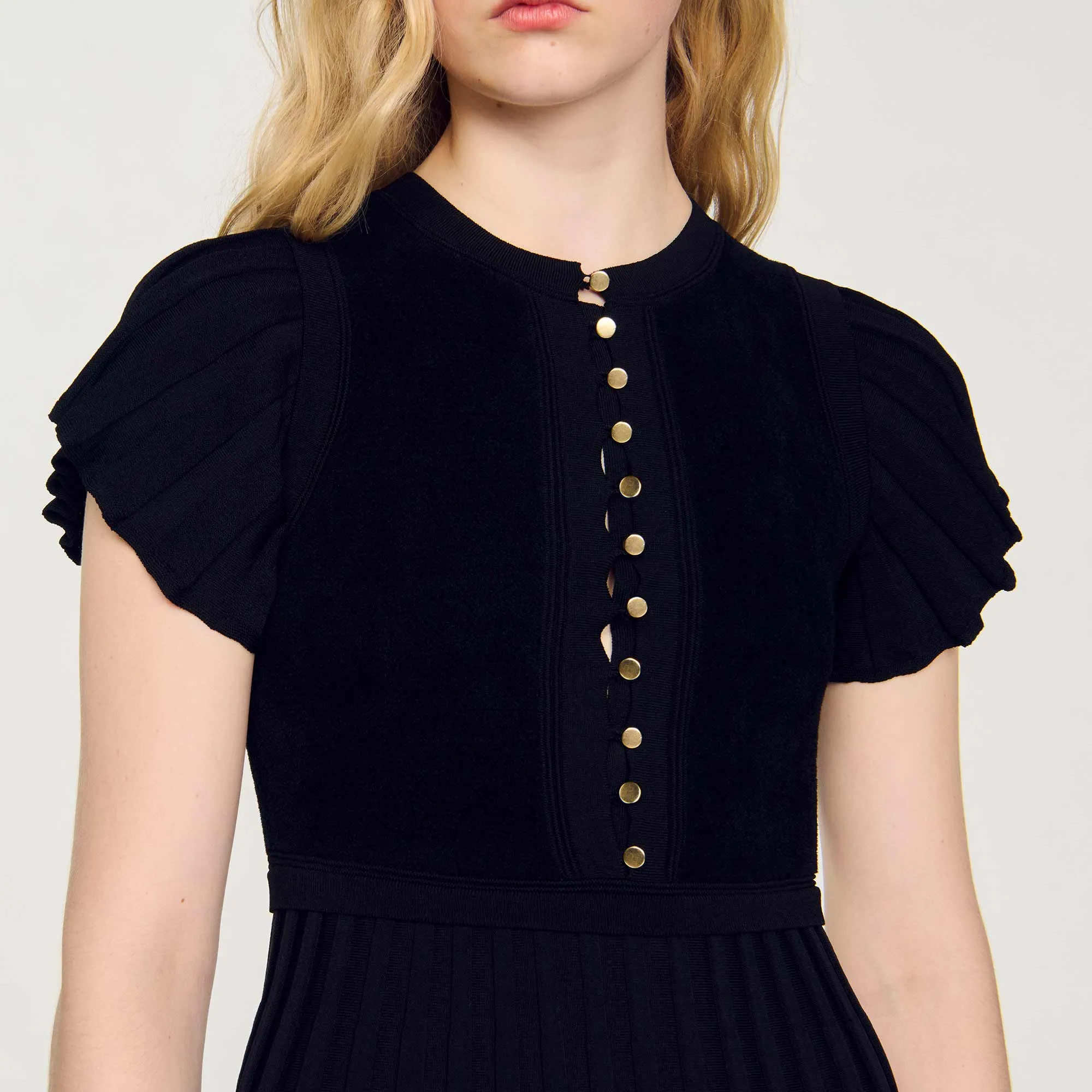 Claudine Pleated Knit Dress Black