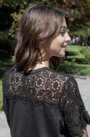 CLEARANCE- Lace Sleeve Top - Black