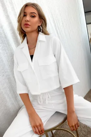Collar Flap Pocket Front Blouse