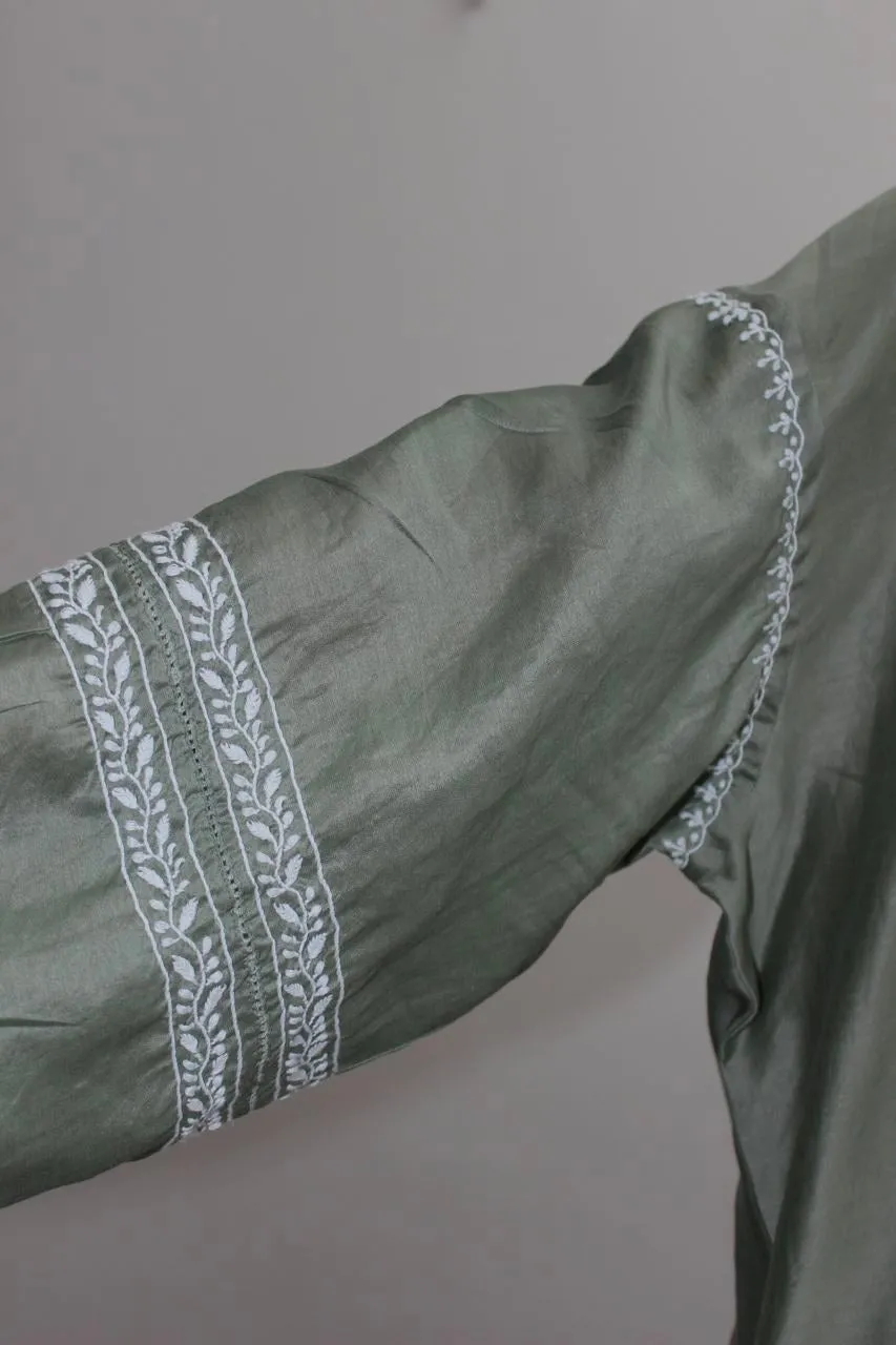 COLLARED SHORT KURTA - GREEN