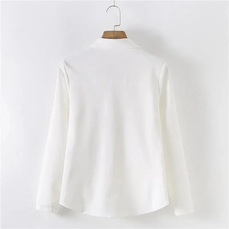 College Style Bow Lace-up White Shirt Women Japanese Long Sleeved Blouse Girls Y2k Student Turn Down Collar Blouse Tops Mujer