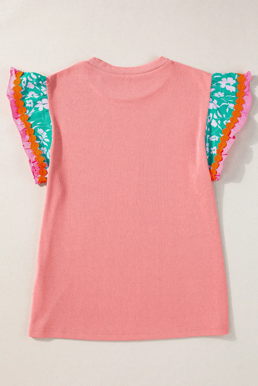 Contrast Ricrac Floral Sleeve Top