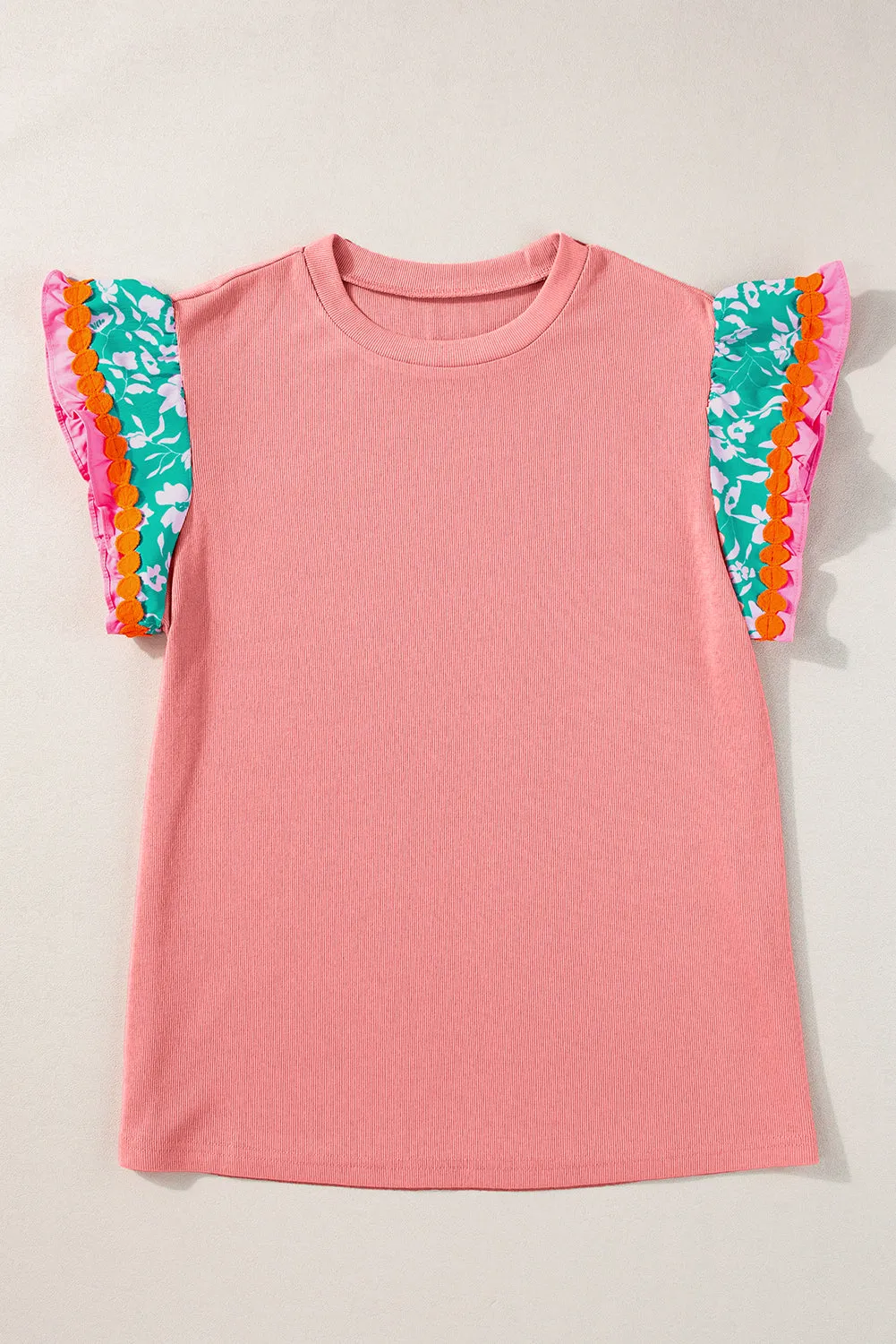 Contrast Ricrac Floral Sleeve Top