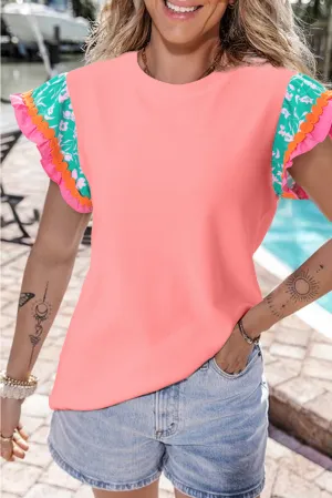 Contrast Ricrac Floral Sleeve Top
