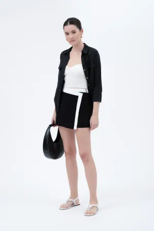 CONTRAST TRIM WRAP MINI SKIRT WITH SHORTS