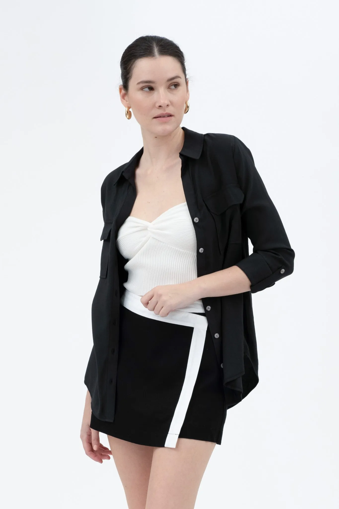 CONTRAST TRIM WRAP MINI SKIRT WITH SHORTS