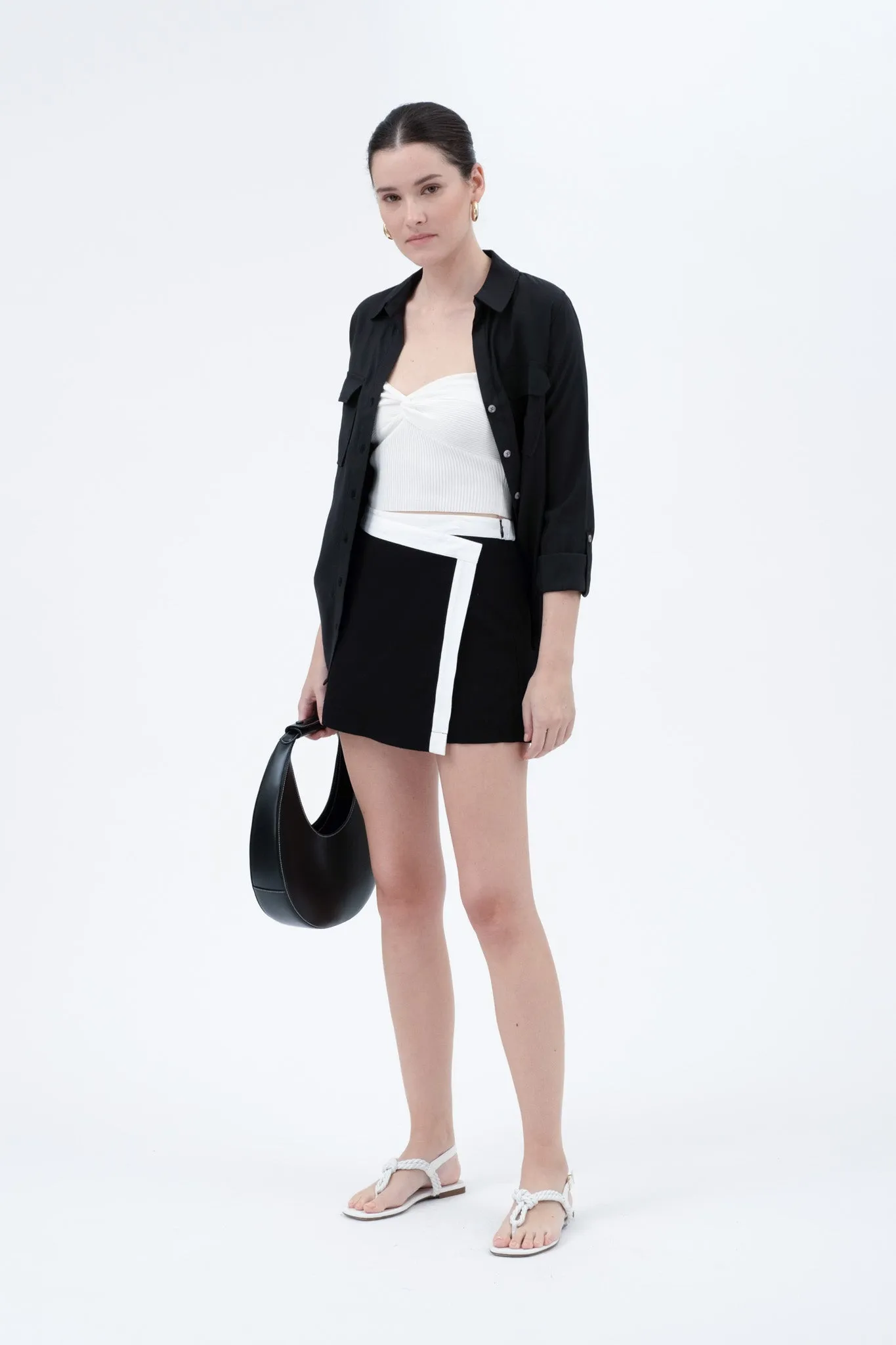 CONTRAST TRIM WRAP MINI SKIRT WITH SHORTS